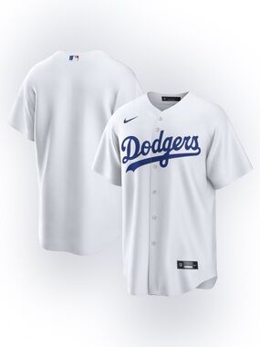 Nike White Dodgers Script Baseball Jersey with Navy Logo